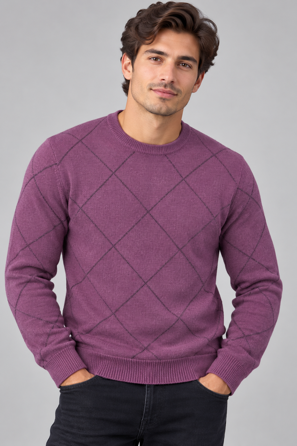 DIAMOND ARGYLE CREW NECK PULLOVER