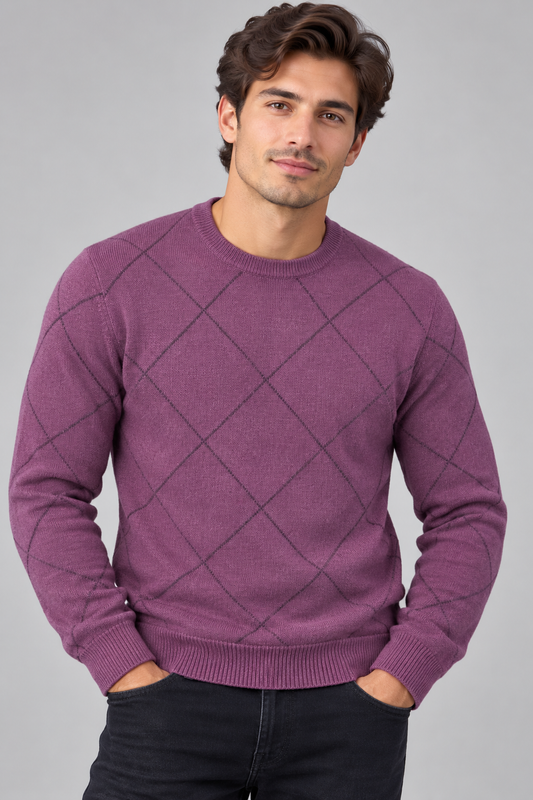 DIAMOND ARGYLE CREW NECK PULLOVER