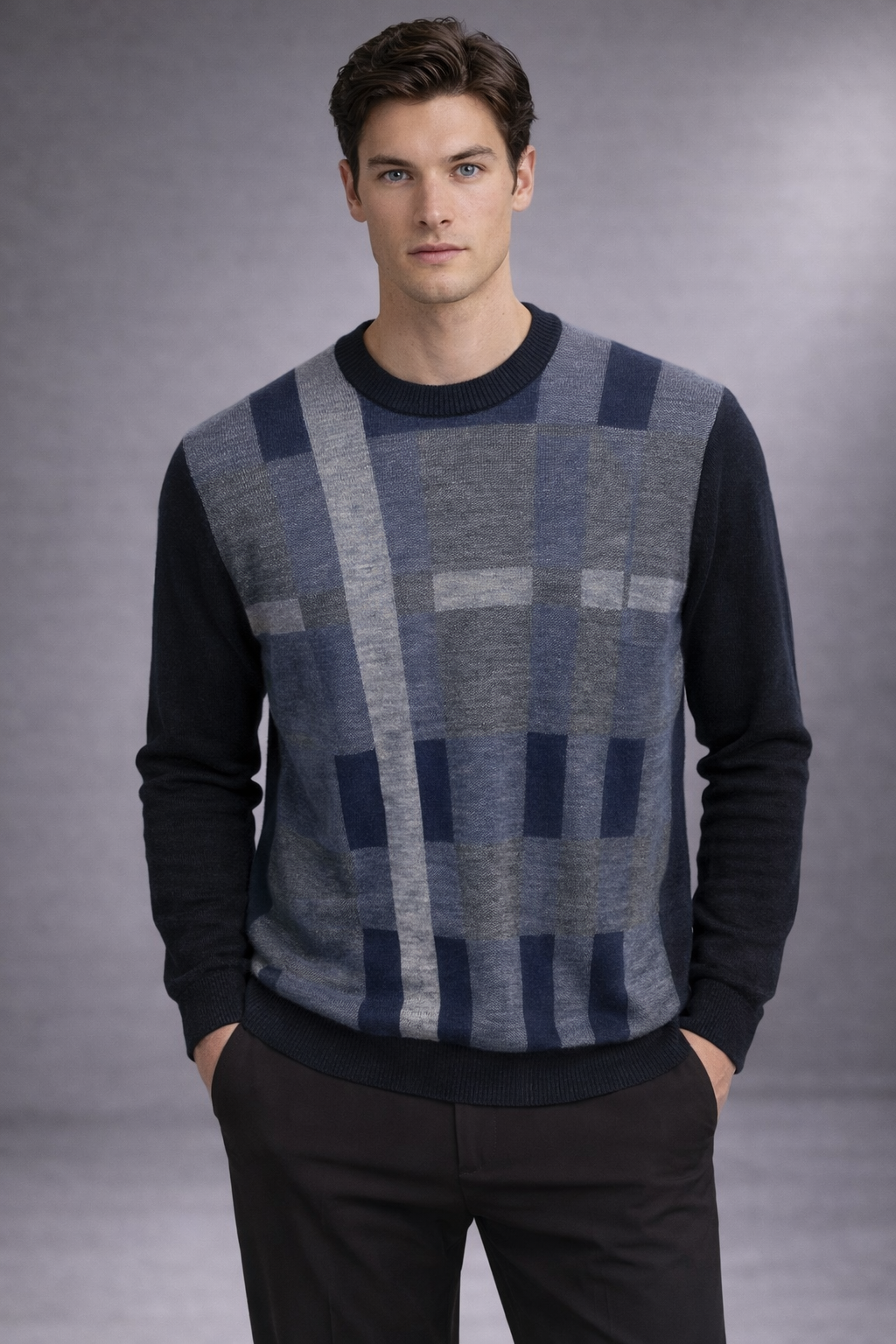 Fields Knitwear Pure Australian Merino Wool Crew Neck with Pattern