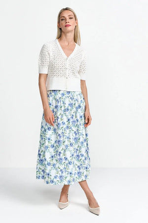 RICH & ROYAL FLORAL HIGH-WAISTED MIDI SKIRT