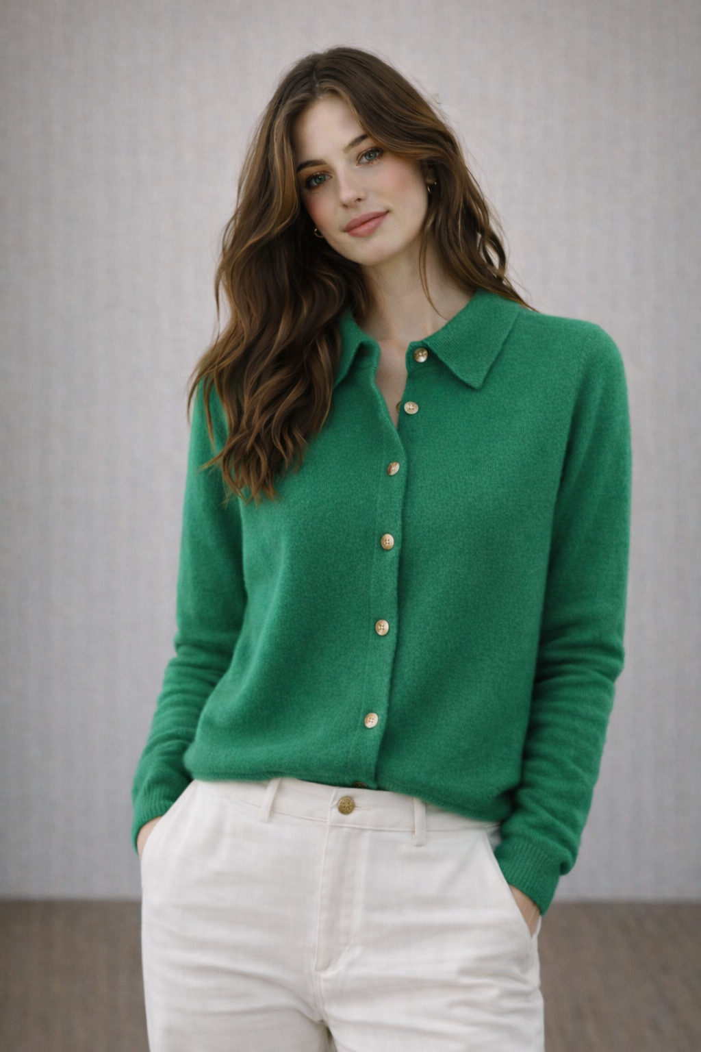 KNIT-ON AUSTRALIA Pure Merino Wool Collared Cardigan
