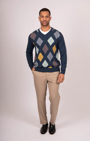 V- neck Argyle Cashmere / Merino