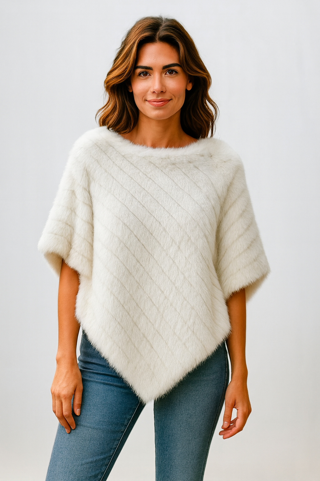 Angora Fur Knitted Natural Fur Poncho