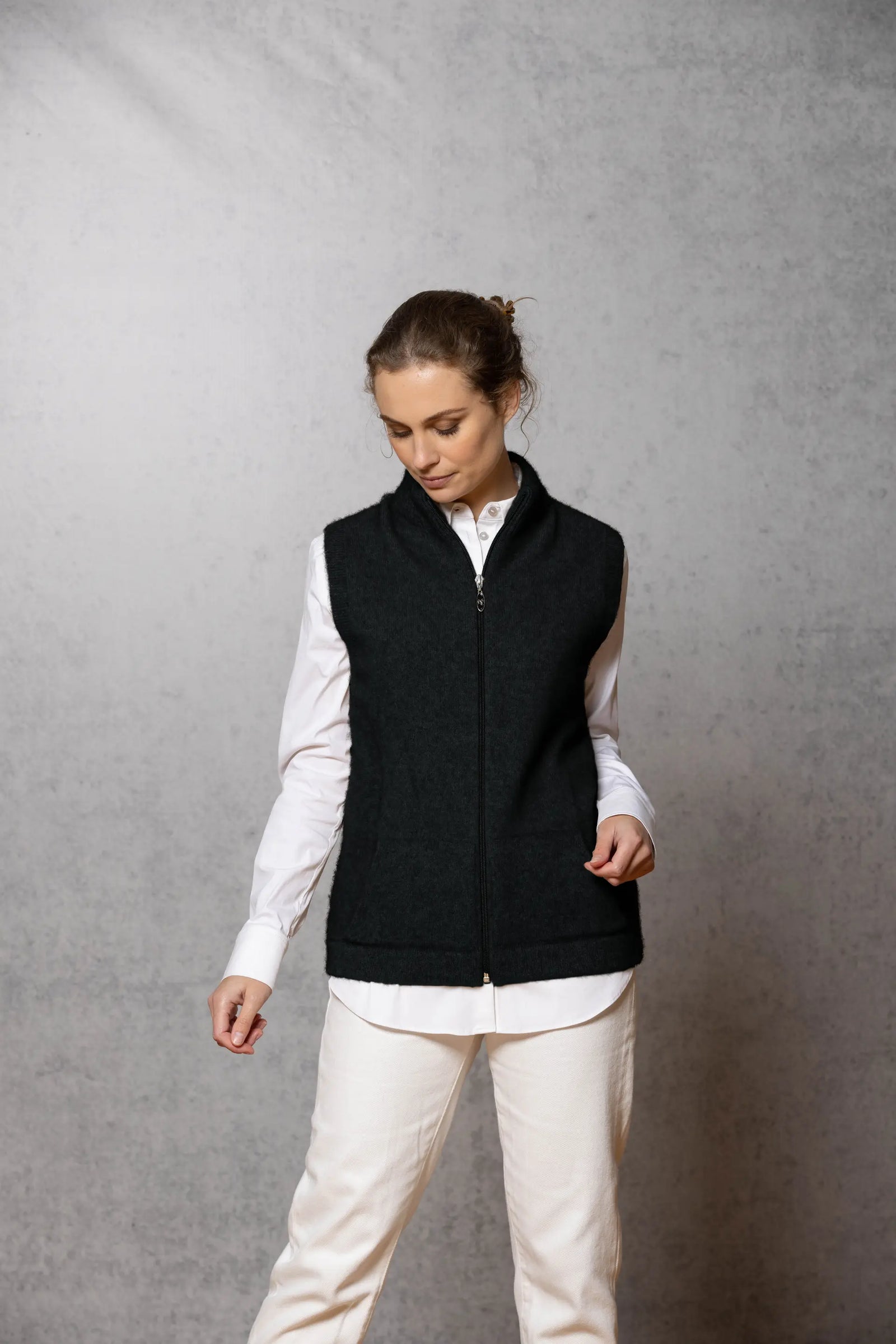 POSSUM MERINO SILK GILET - FULL ZIP MOCK NECK VEST
