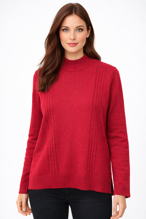 HIGH CREW NECK PULLOVER WITH CABLES