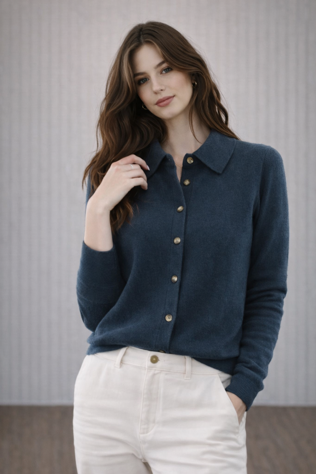 KNIT-ON AUSTRALIA Pure Merino Wool Collared Cardigan