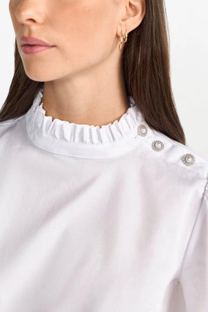 RICH & ROYAL WHITE BLOUSE WITH RUFFLED COLLAR