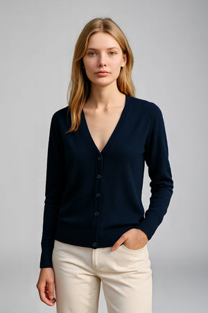 LADIES LONG SLEEVE V-NECK CARDIGAN