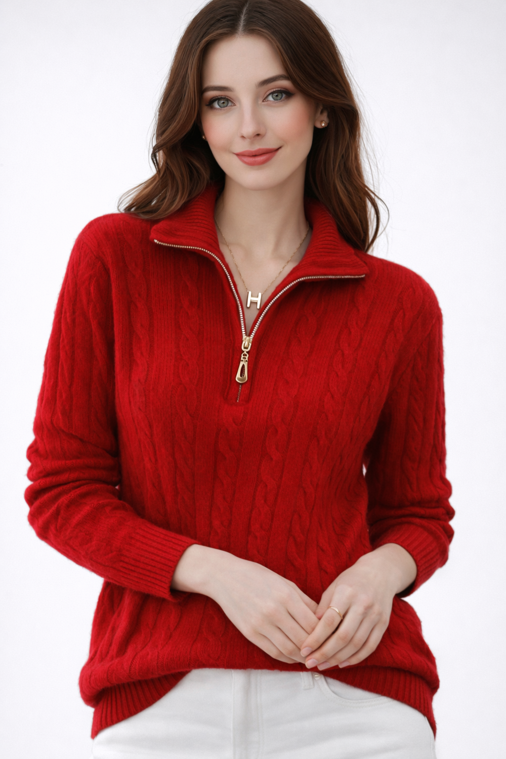 Pure Merino Wool Half Zip Cable Pullover