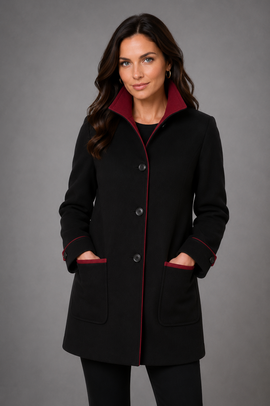 KESTA LONG LINE TWO TONE FUNNEL NECK COAT MADE IN UK