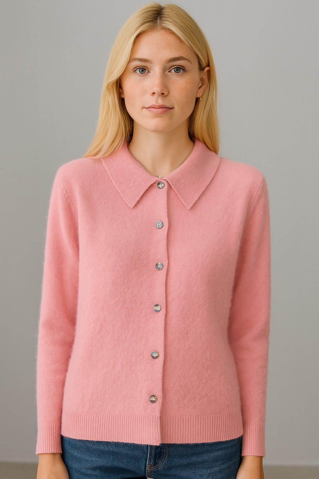 KNIT-ON AUSTRALIA Pure Merino Wool Collared Cardigan