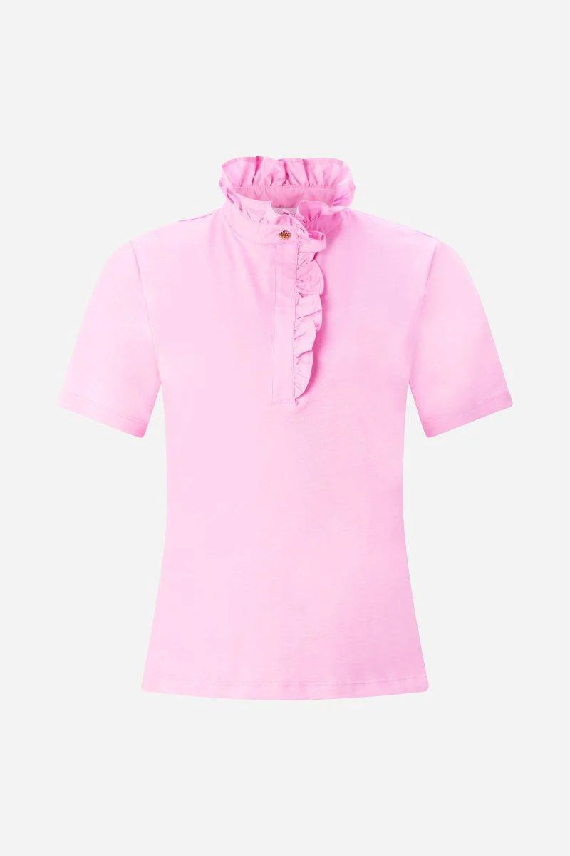RICH & ROYAL COLLAR T-SHIRT WITH BUTTONS AND RUFFLED COLLAR