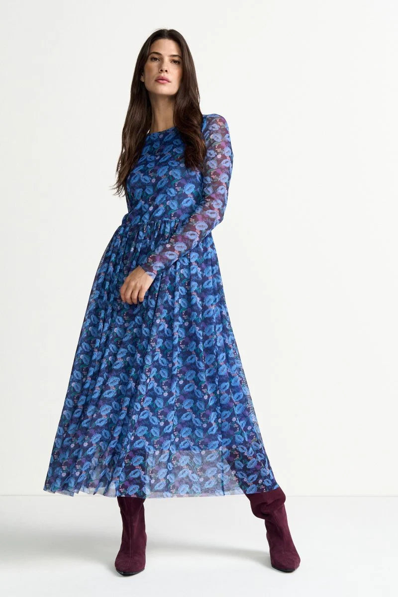 RICH & ROYAL LONG MESH DRESS WITH PRINT