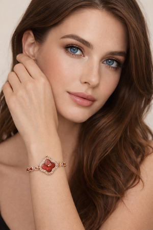 Luxury Clover Bracelet Watch with Quartz and Diamond Inlay