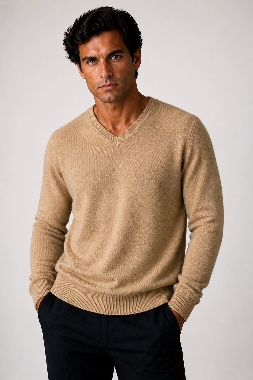 MERINO / CASHMERE ESSENTIAL VEE NECK PULLOVER