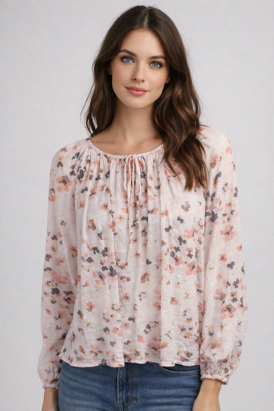 BELLA DAHL LONG SLEEVE TIE NECK FLORAL