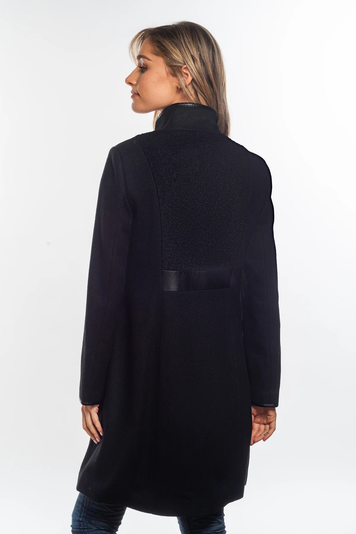 SAVENA MULTI FABRIC PU TRIM COAT