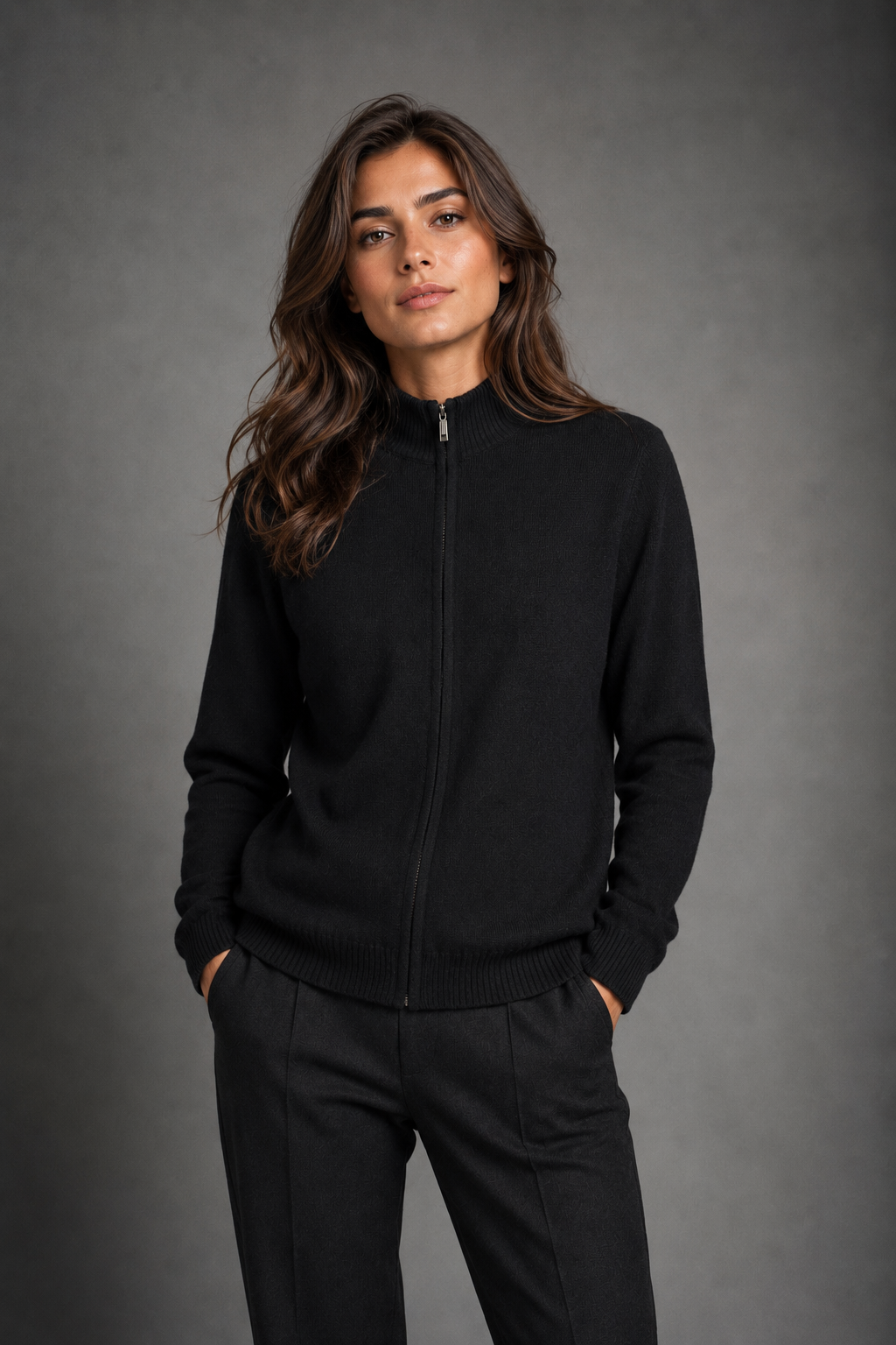 100% CASHMERE FULL ZIP COLLAR SWEATER