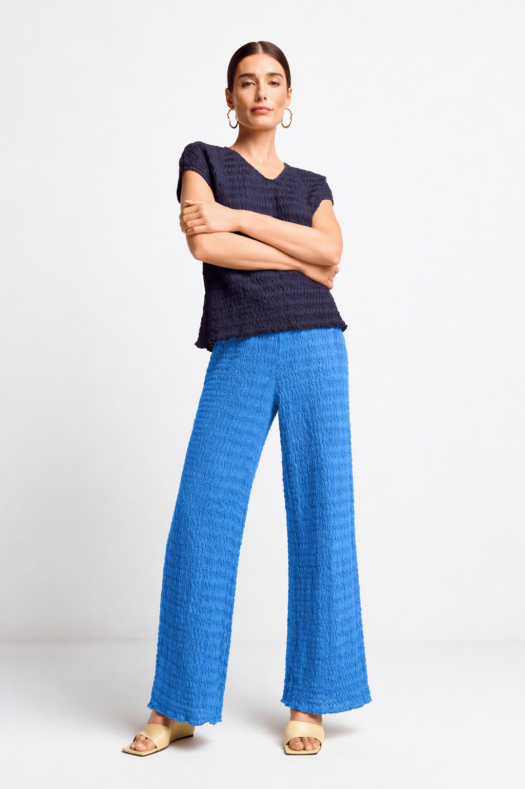 RICH & ROYAL STRAIGHT LEG CRINKLED PANTS