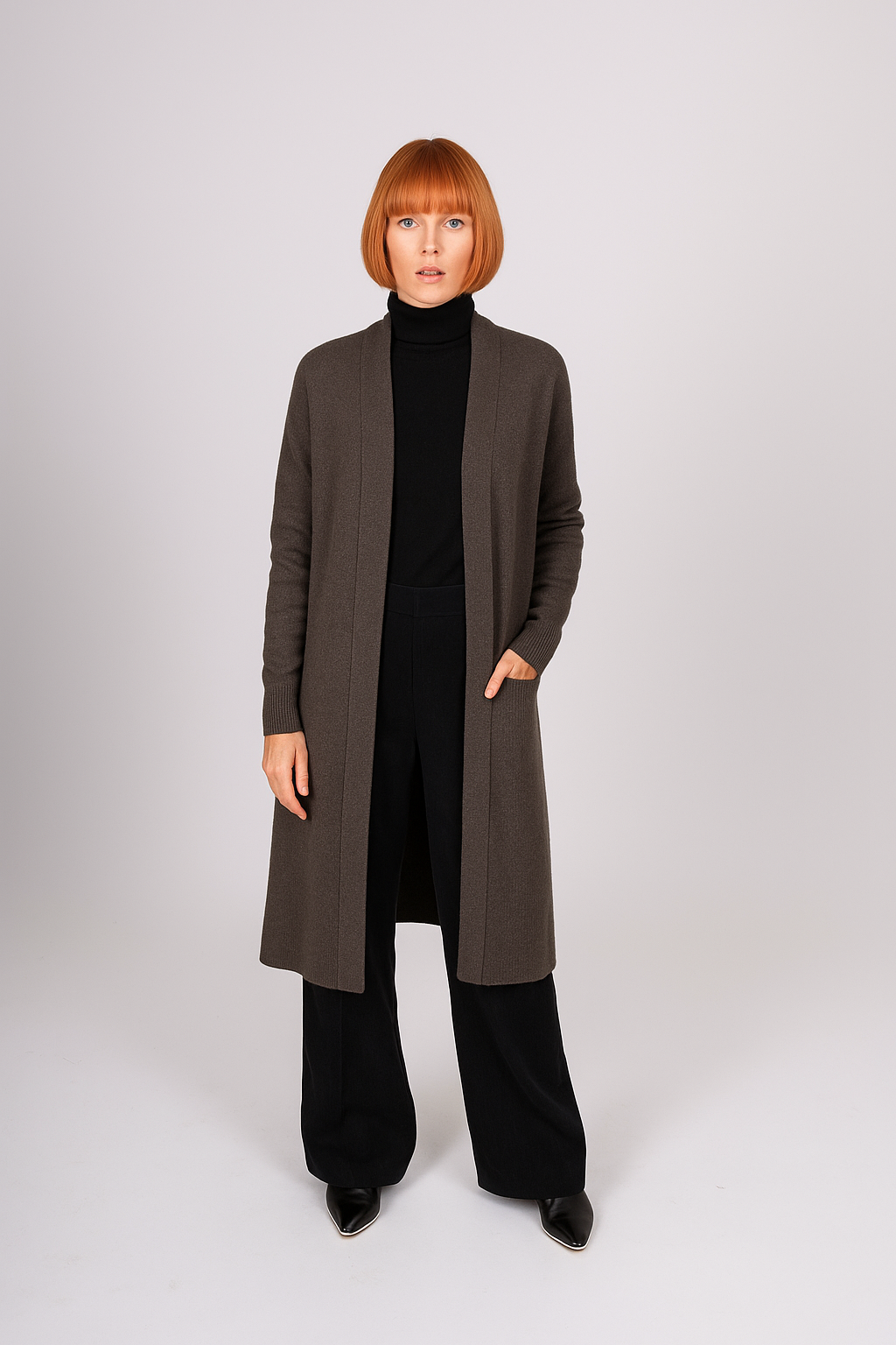 LONG LINE CABLE RIB TRIM CARDIGAN