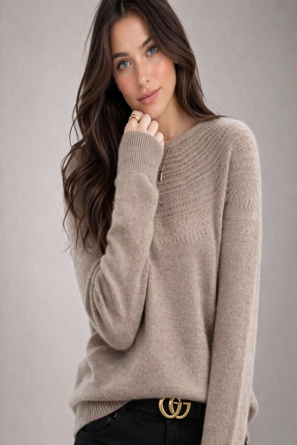 100% MERINO WOOL HALF RIBBED SWEATER CREW NECK