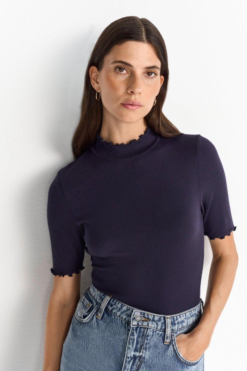 RICH & ROYAL T-SHIRT WITH STAND-UP COLLAR