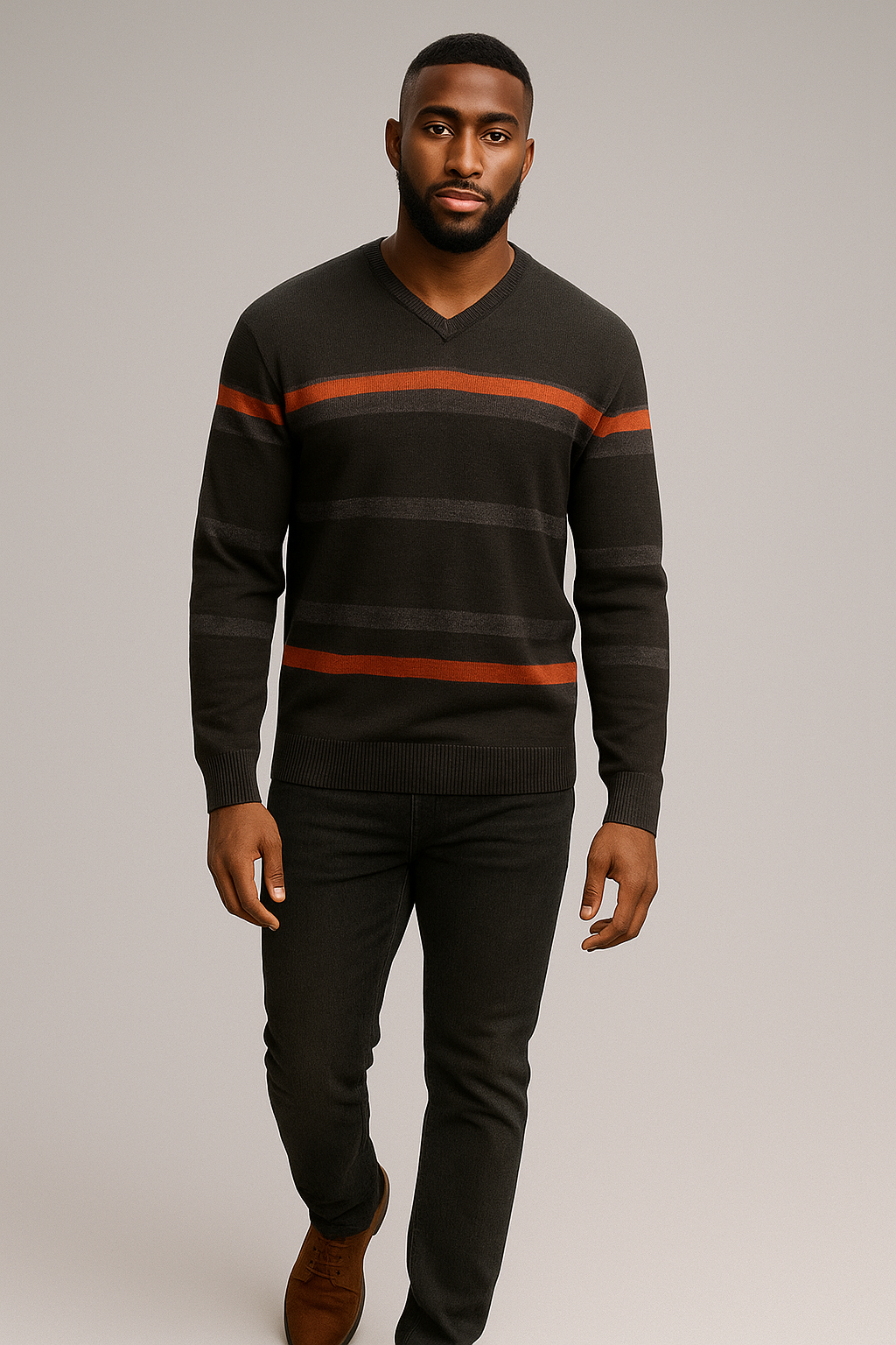 Fields knitwear pure merino wool V neck with lines