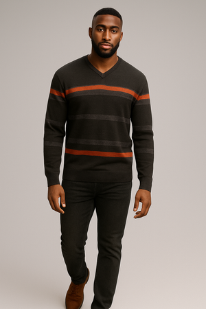 Fields knitwear pure merino wool V neck with lines