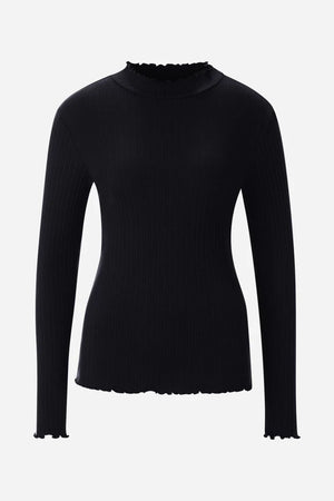 RICH & ROYAL RIBBED RUFFLED NECK LONG SLEEVE MADE IN PORTUGAL