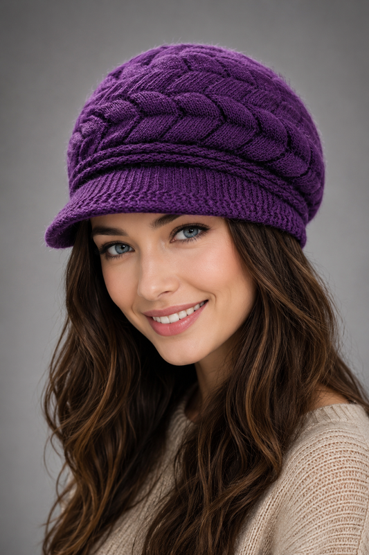 Ribbed Knit Beret Hat with Thermal Lining