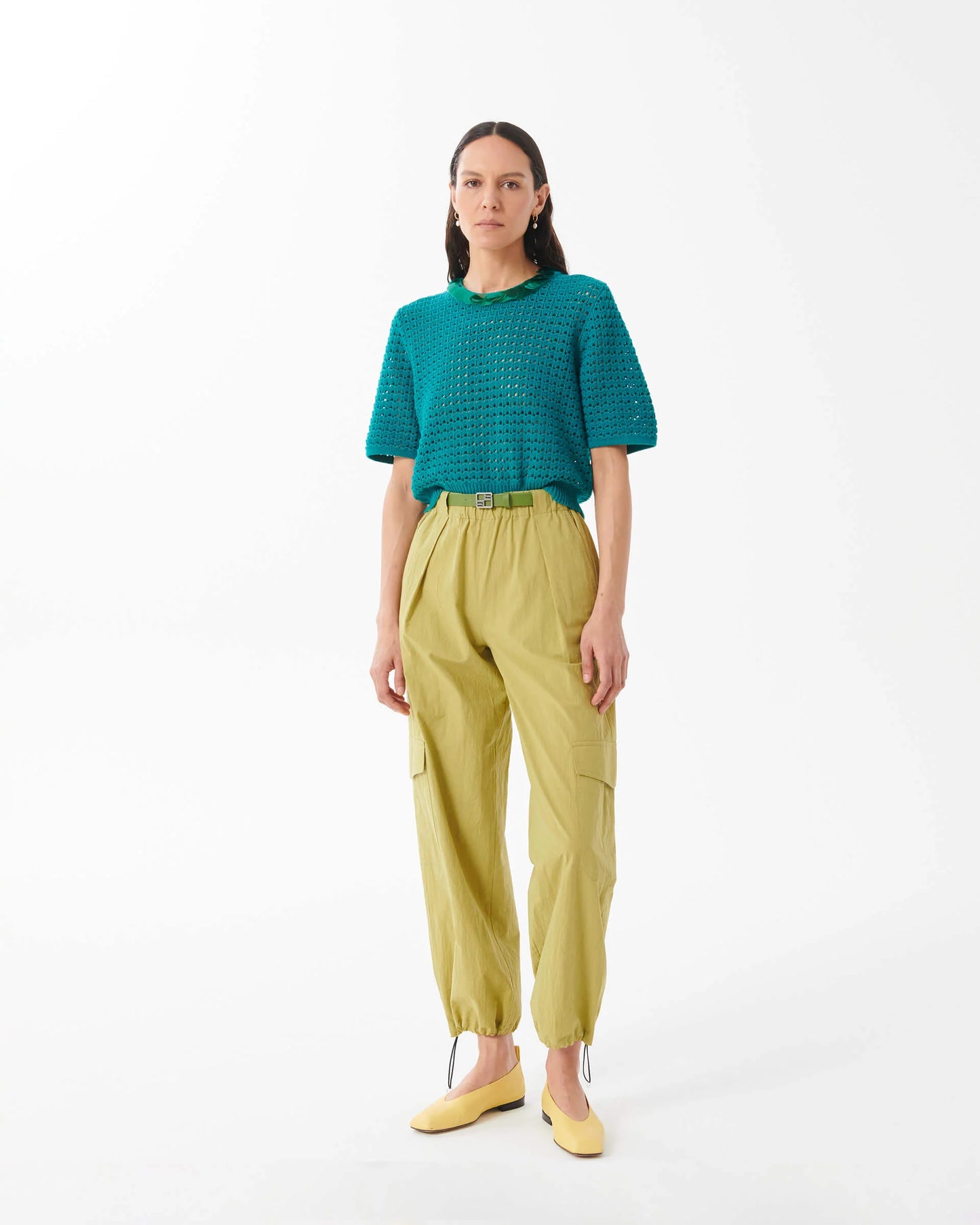 PERFORATED KNIT T-SHIRT WITH MACRO SEQUIN COLLAR