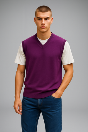 Pure Merino Wool Sleeveless Vest – Rib Basque Design