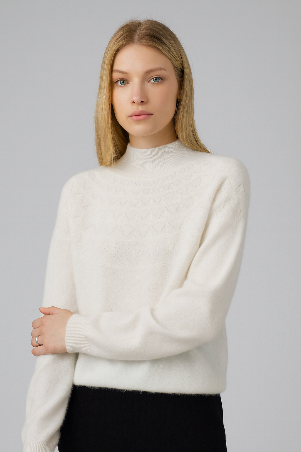 Pure Wool Mock Neck Half Pattern Knit on Australia