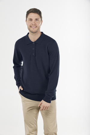 Fields Classics Pure Merino Wool Three-Button Collar Jumper – Machine Washable with Woolmark Certification