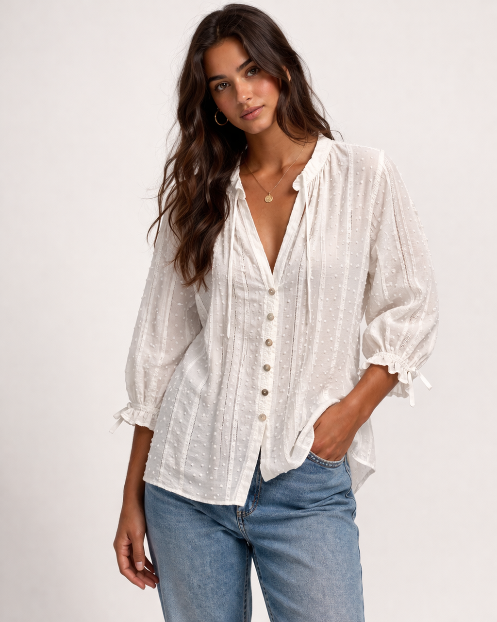 BELLA DAHL 3/4 SLEEVE TIE NECK BLOUSE