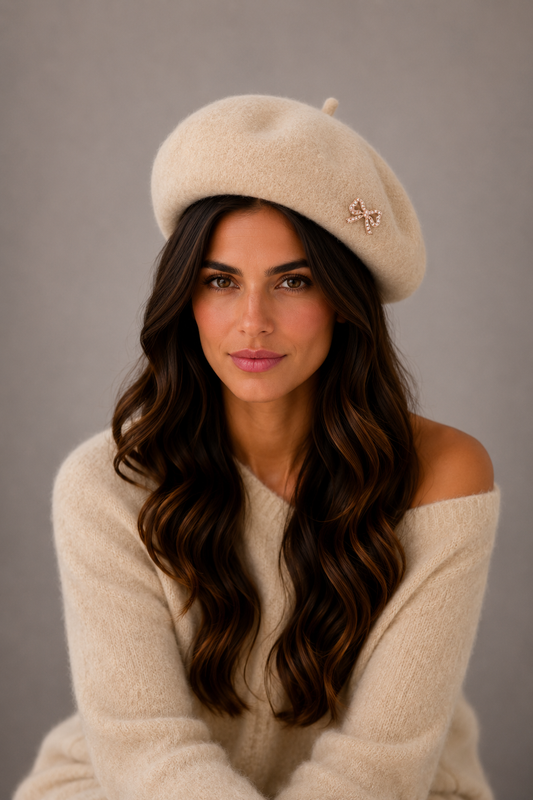 PURE CASHMERE BERET WITH A BOW