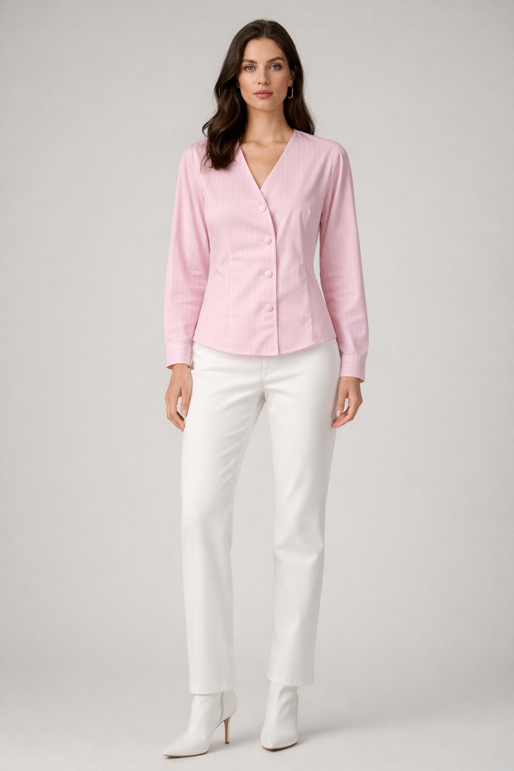 RICH & ROYAL BABYPINK AND WHITE V- NECK CARDIGAN