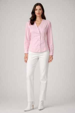 RICH & ROYAL BABYPINK AND WHITE V- NECK CARDIGAN