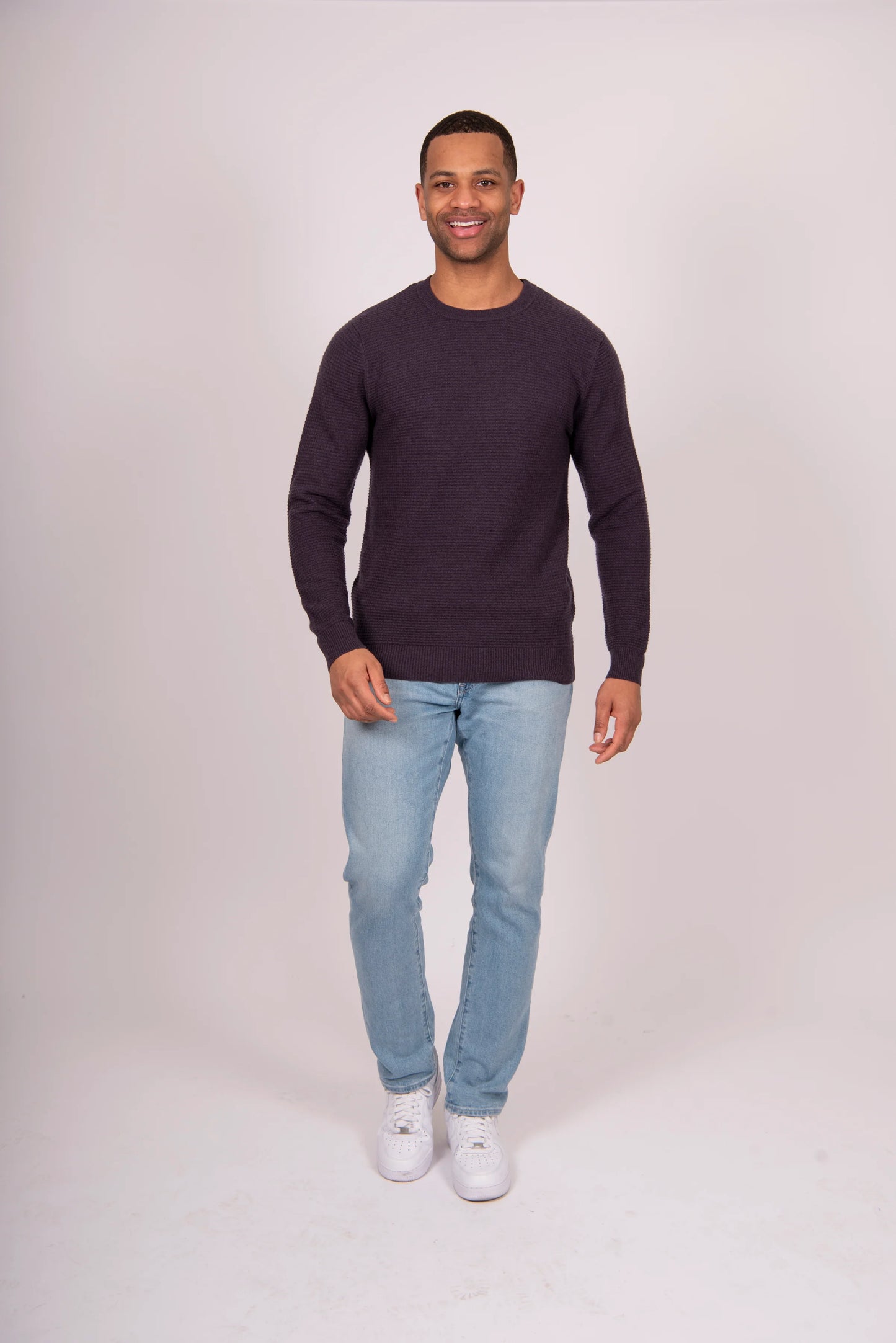 Waffle Sweater with Set in Sleeve Crew