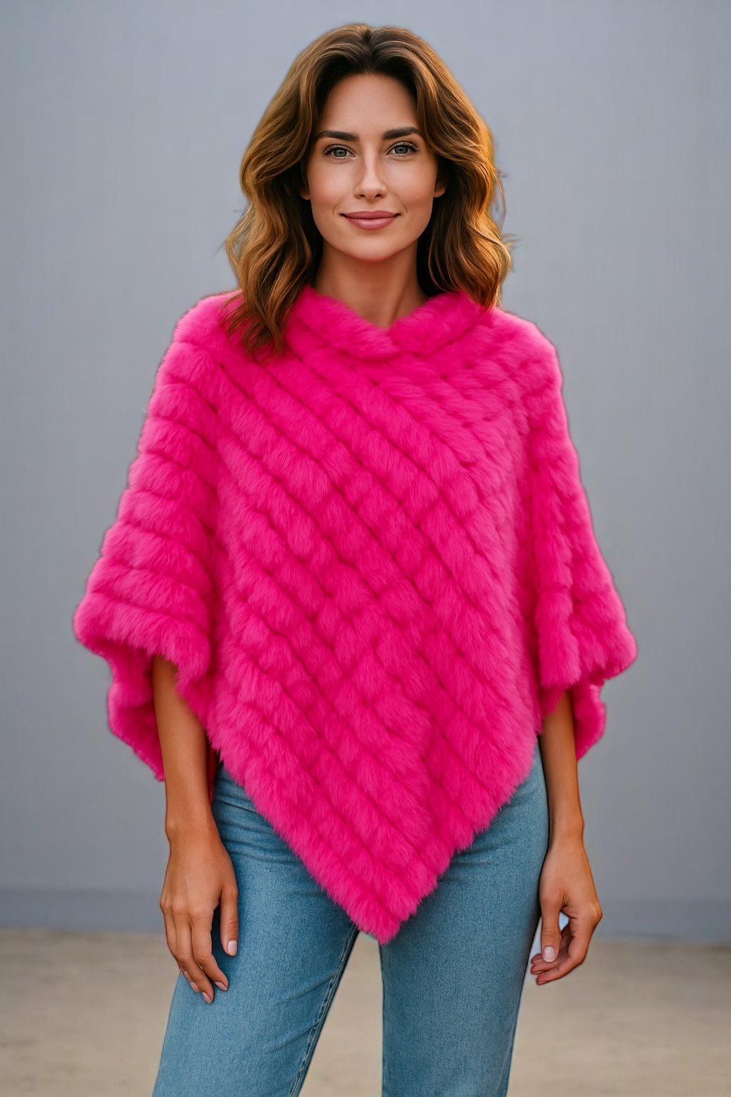 Angora Fur Knitted Natural Fur Poncho