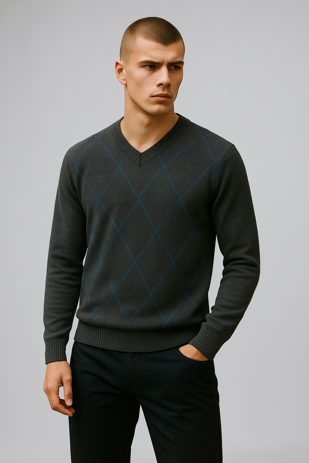Fields Knitwear V-Neck Argyle Pullover – Pure Australian Merino Wool