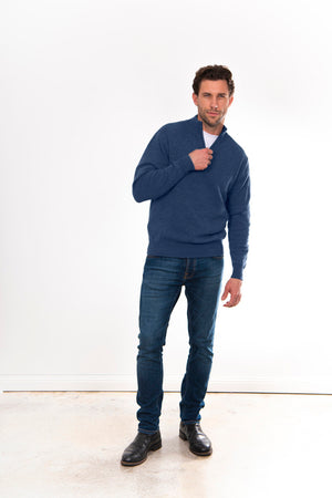 ANSETT Gold Cashmere merino Slim Fitted High Neck Half Zip