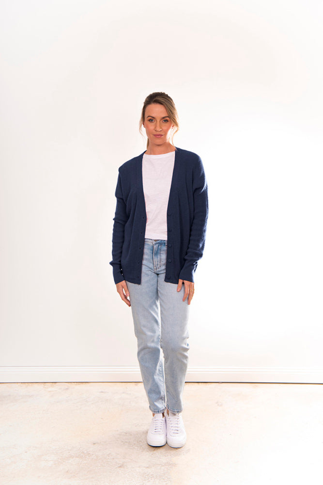 VEE NECK CARDIGAN WITH DETAIL BACK & SLEEVES