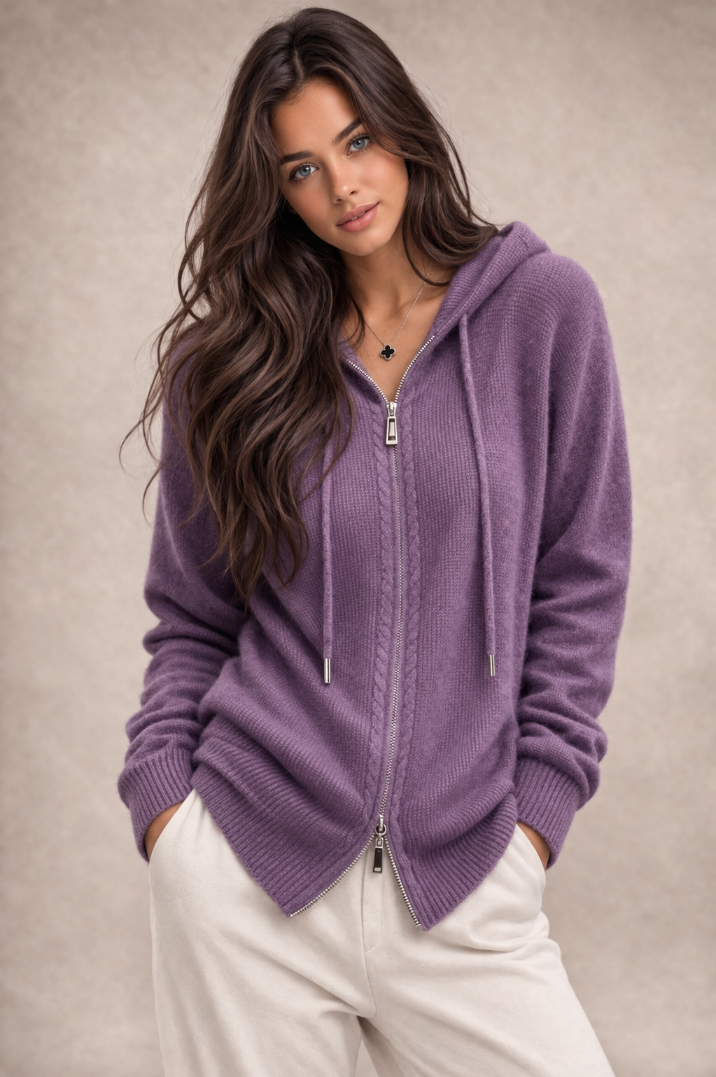 Pure cashmere two way Full zip hoodie No pockets