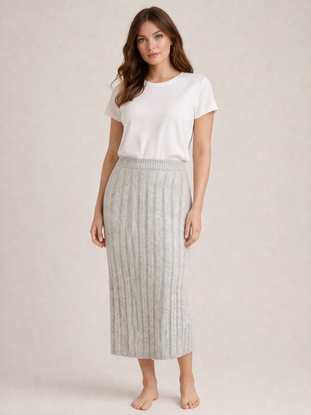 MOHAIR RIBBED KNIT SKIRT