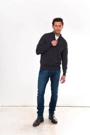 ANSETT Gold Cashmere merino Slim Fitted High Neck Half Zip