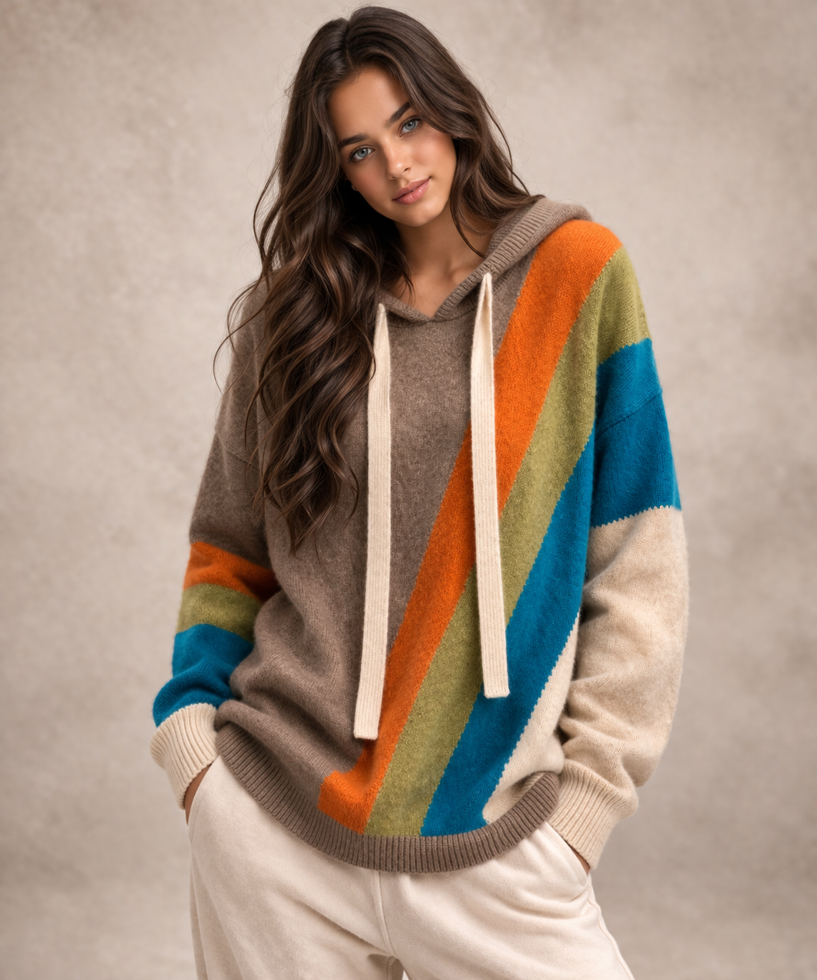 PURE CASHMERE HOODIE RAINBOW
