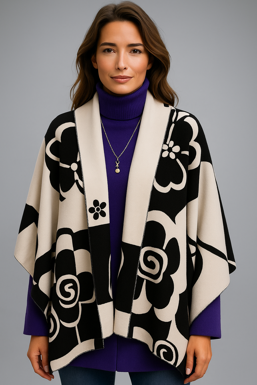 Pure Cashmere scarf reversible - flowers ￼