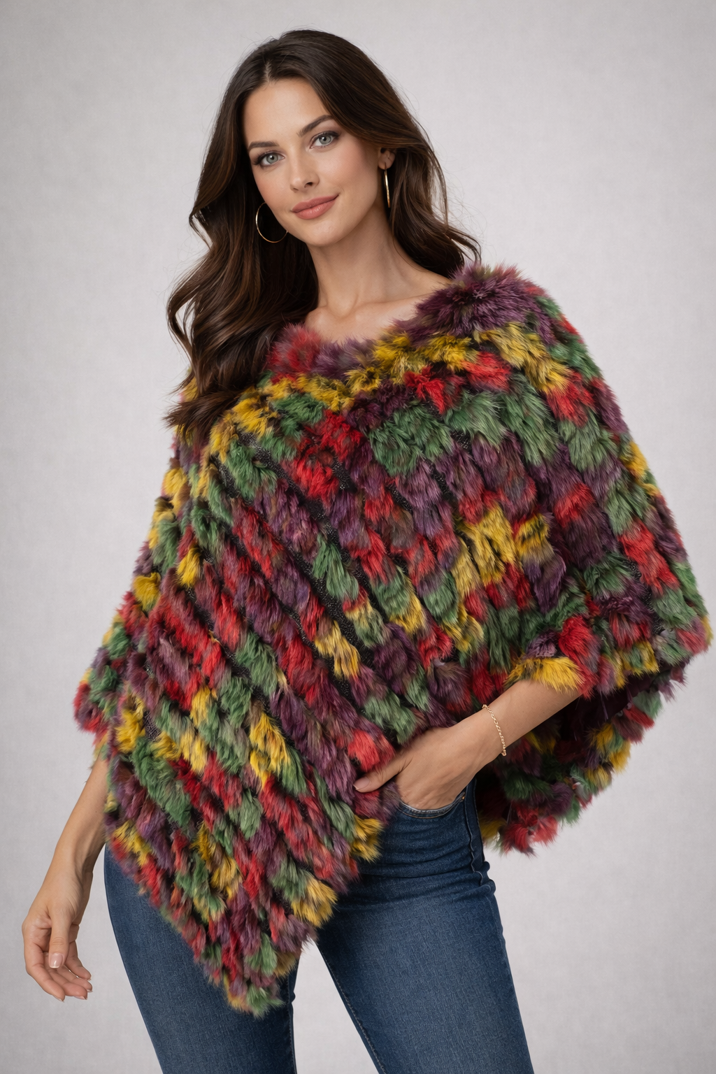 Angora Fur Knitted Natural Fur Poncho