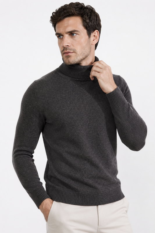 PURE MERINO WOOL ROLL NECK PULLOVER WITH RIB BASQUE